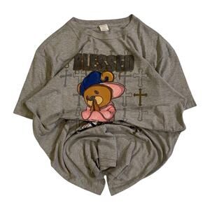 BLESSED‎ Y2K Hip Hop Baggy Graphic Short Sleeve T Shirt Grey L